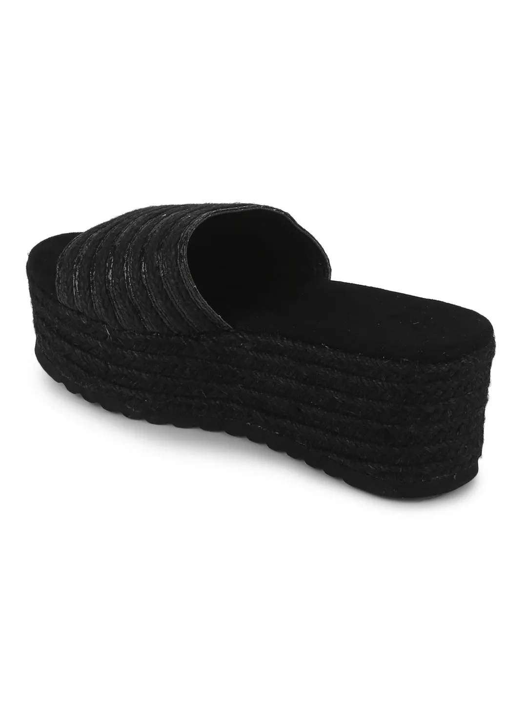 Black Snake Woven PU Slip On Wedges