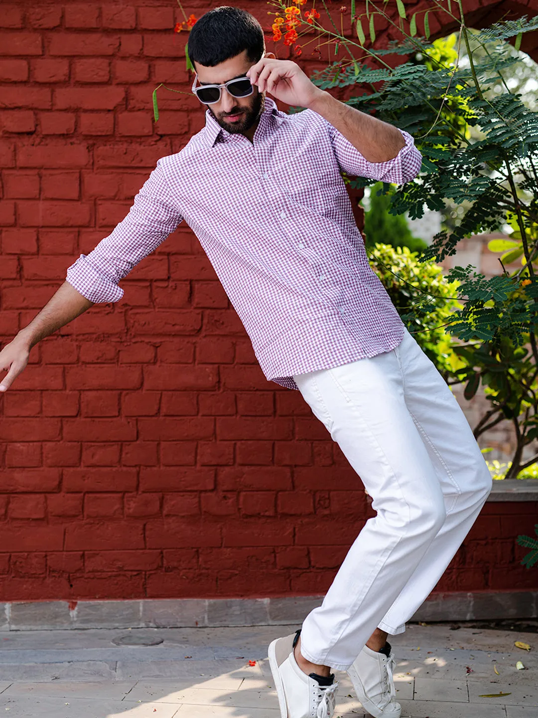 Dry Rose Checks Full Sleeves Giza Cotton Shirt