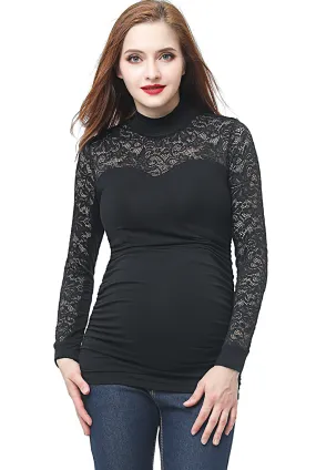 Kimi + Kai Maternity Faye Mock Neck Lace Panel Top