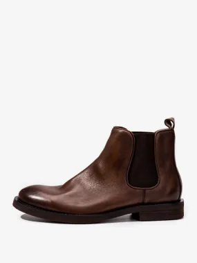 Men's Boots Chelsea Boots Coffee Brown Cowhide Round Toe Ankle Boots