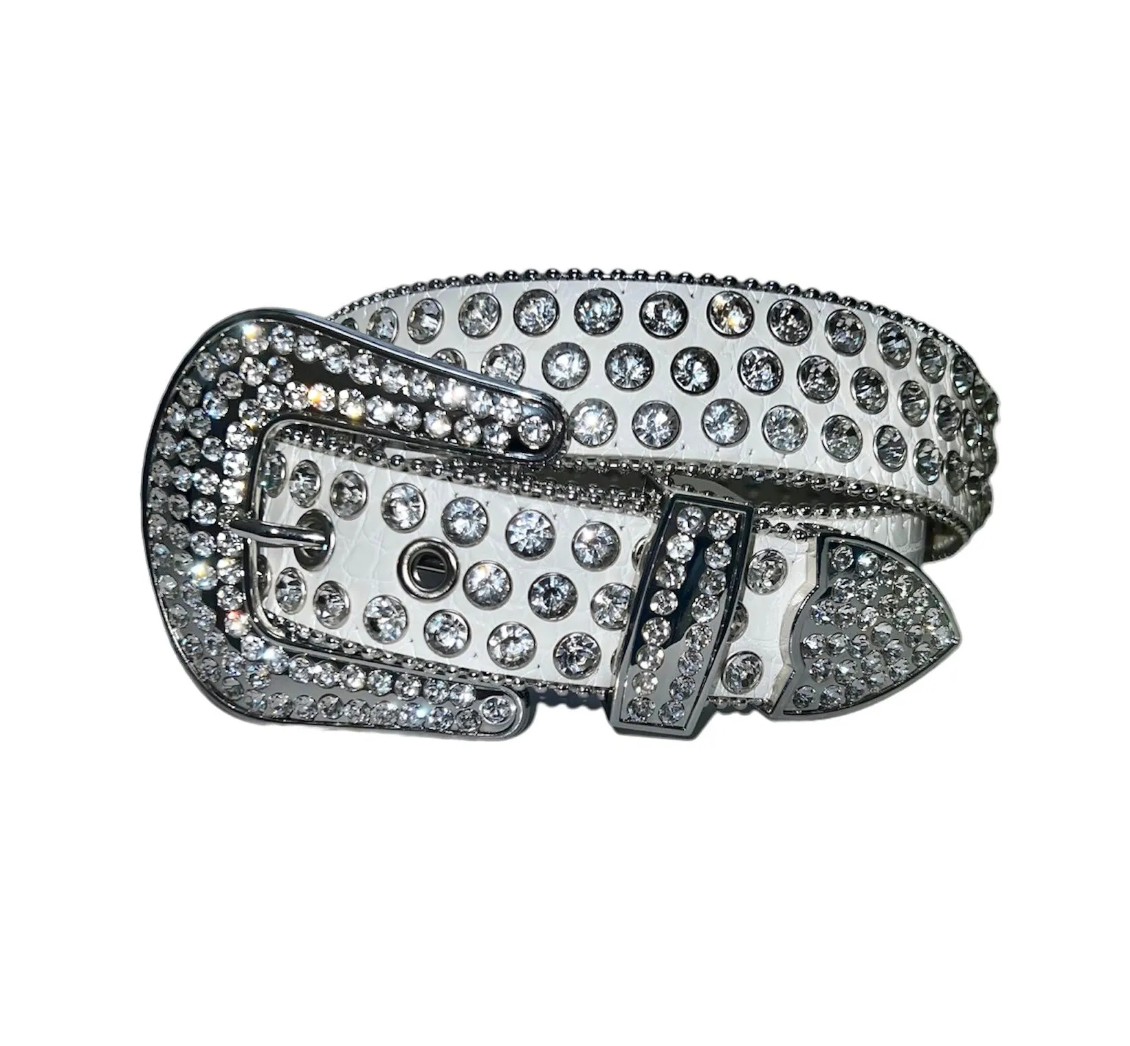 MEN’S RHINESTONES BELT WHITE