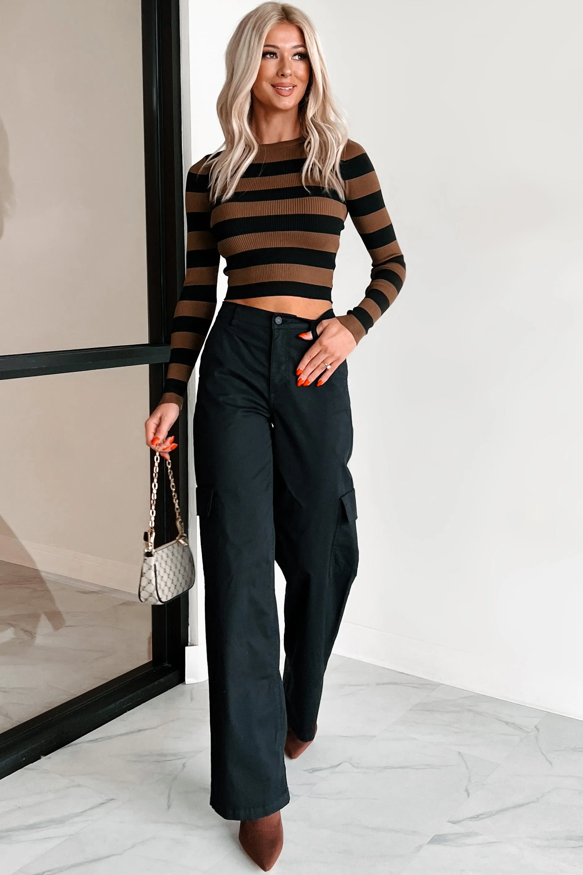 Moments After Long Sleeve Stripe Top (Black/Brown)
