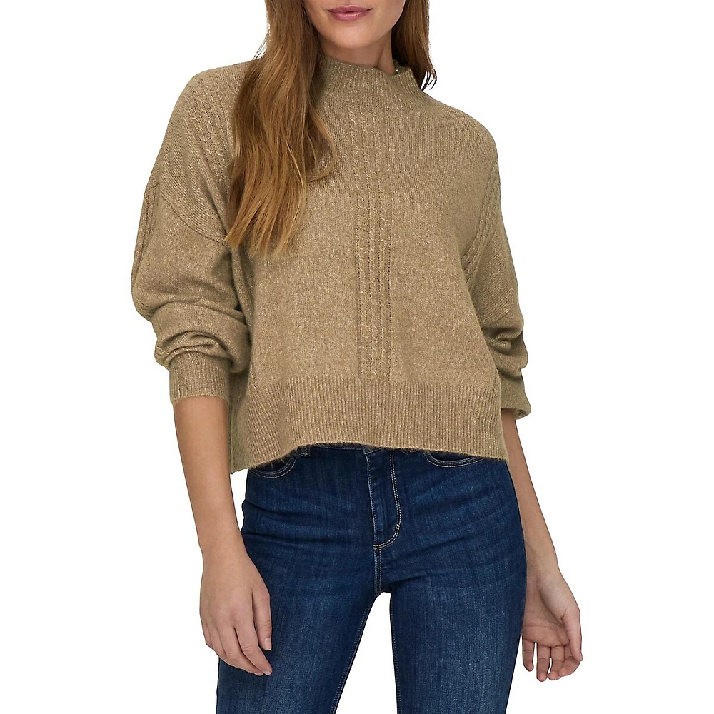 ONLY Cable-Front Mockneck Sweater
