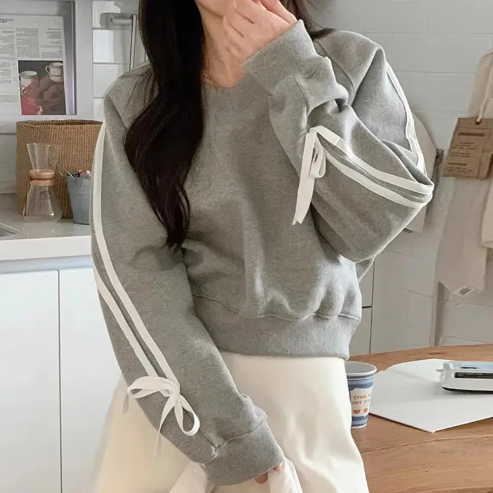 Sweatshirt Femme à Col V avec Nuds